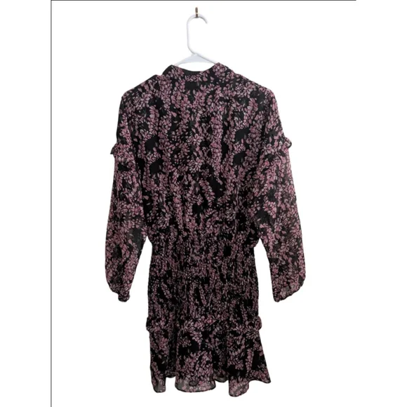Women's AQUA Black Pink Floral Smocked Mini Dress S - Picture 5 of 9